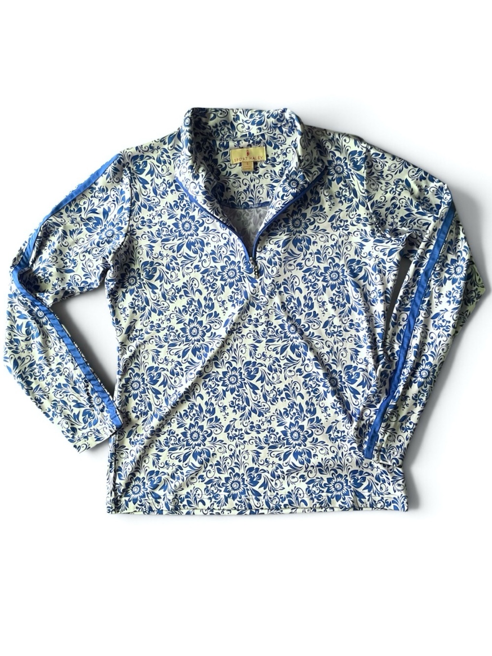 Sport Haley Golf Top Women’s Blue Floral Mock Neck Half Zip UPF Polo performance